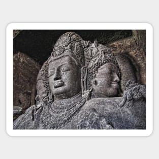 The Trimurti-Sadasiva Statue. Elephanta Caves. Sticker